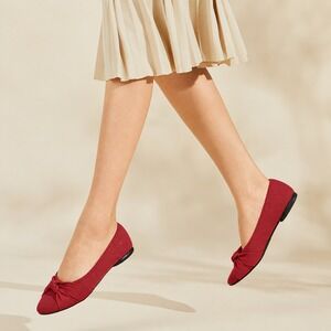 VIVAIA Bibi Ruby Red Pointed Toe Knotted Ballet Flats EU 37.5 US 7